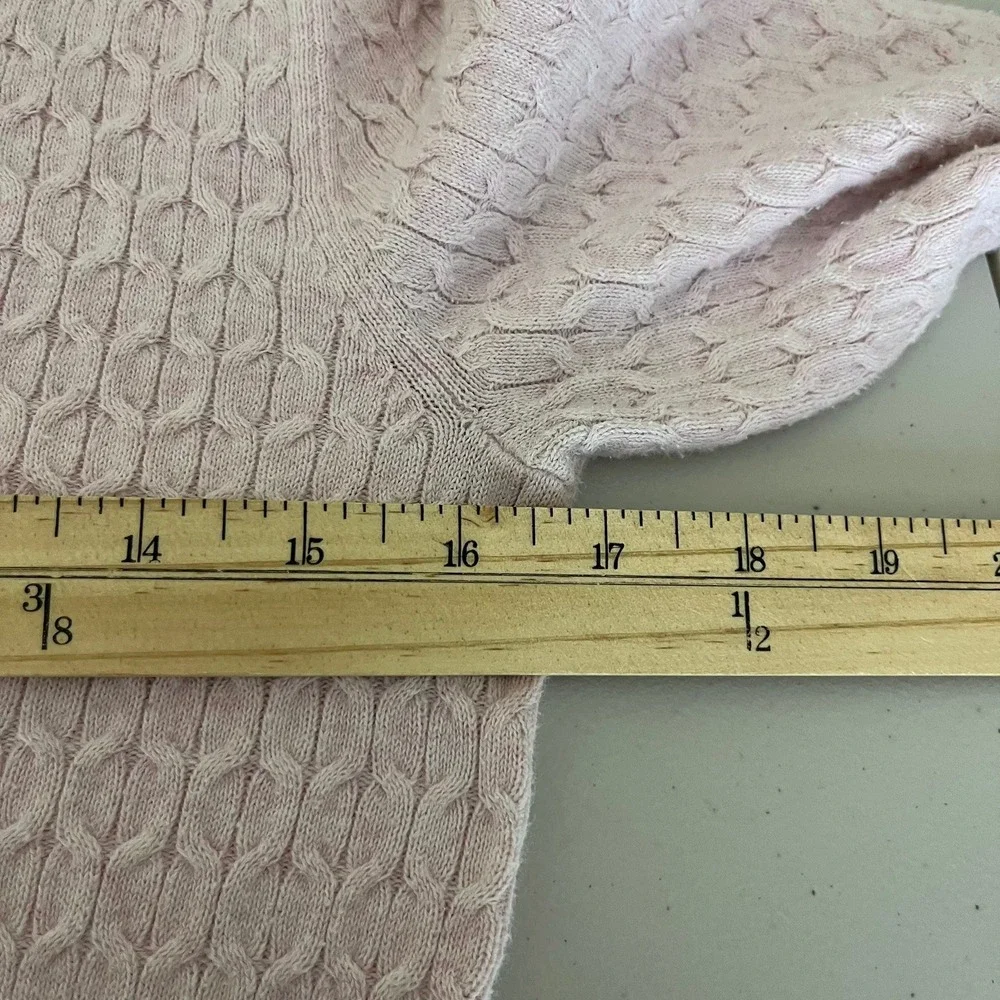 Tommy Hilfiger Womens V-Neck Cable Knit Pink Cotton Blend Sweater Small